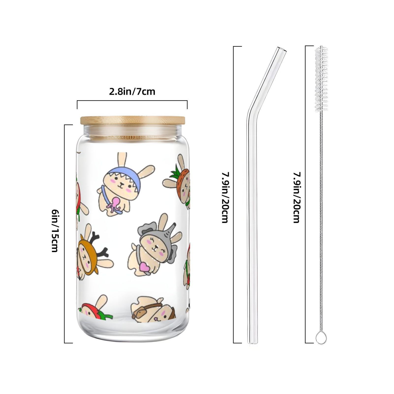 16OZ bamboo lid straw glass
