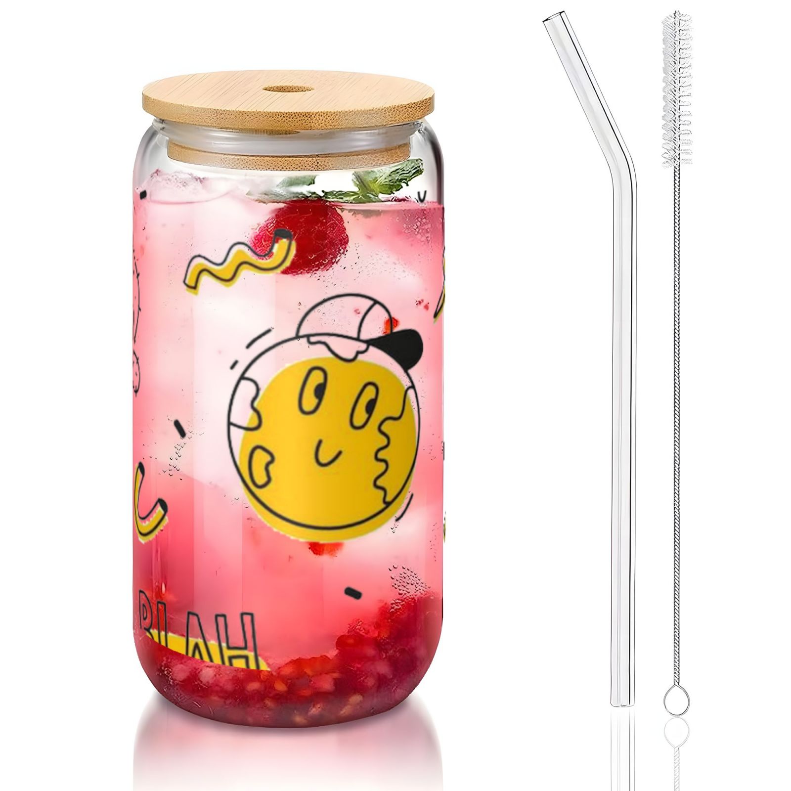 16OZ bamboo lid straw glass