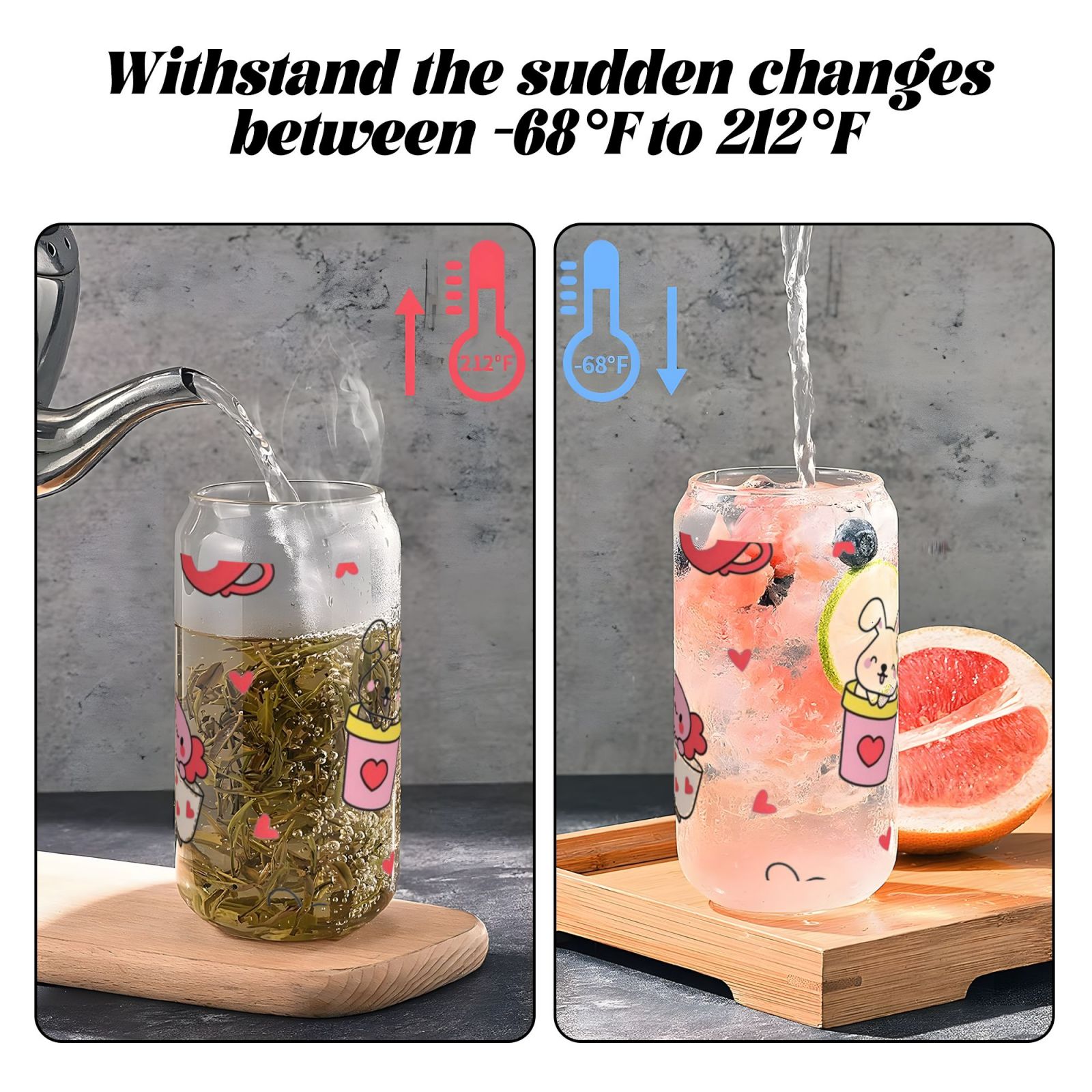 16OZ bamboo lid straw glass