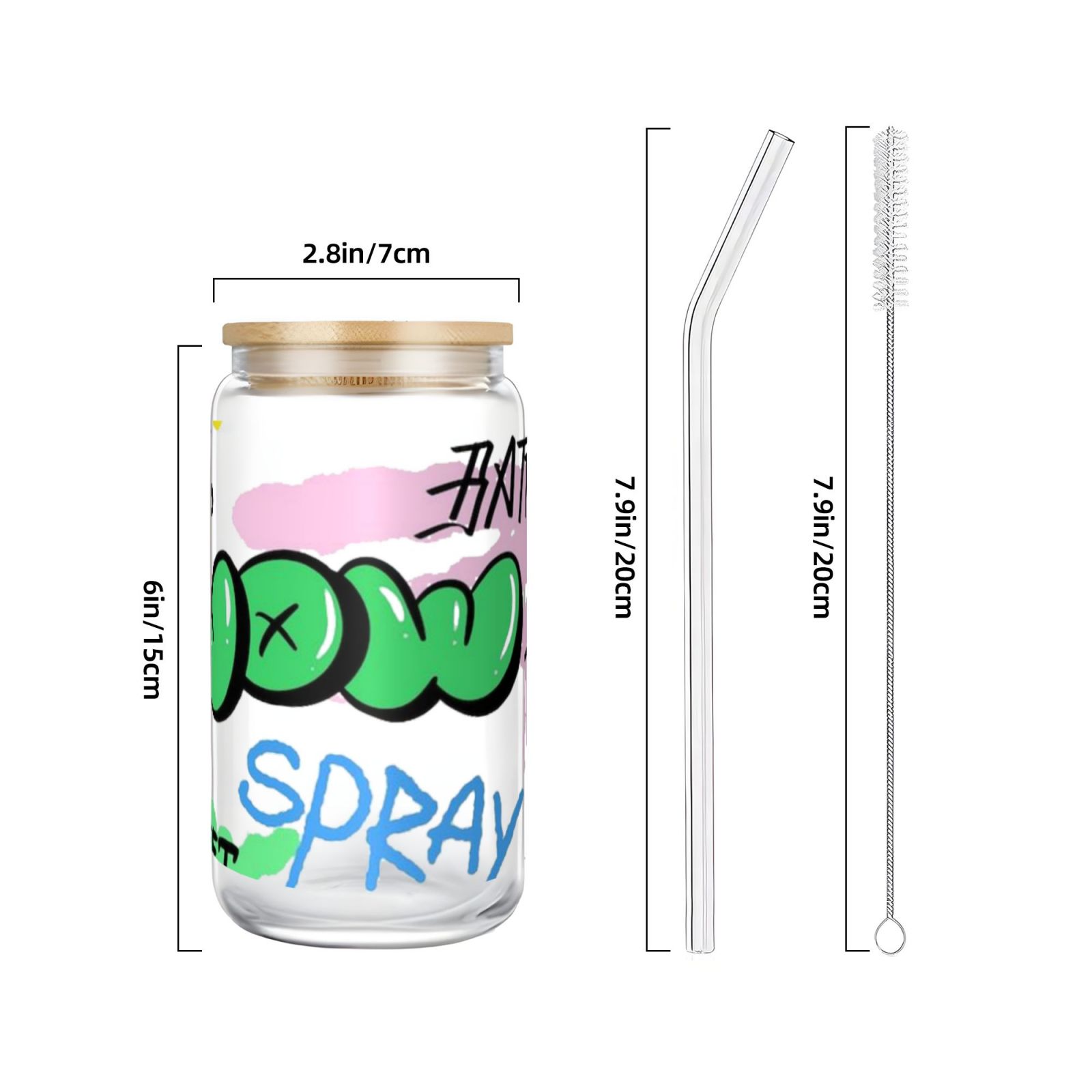 16OZ bamboo lid straw glass