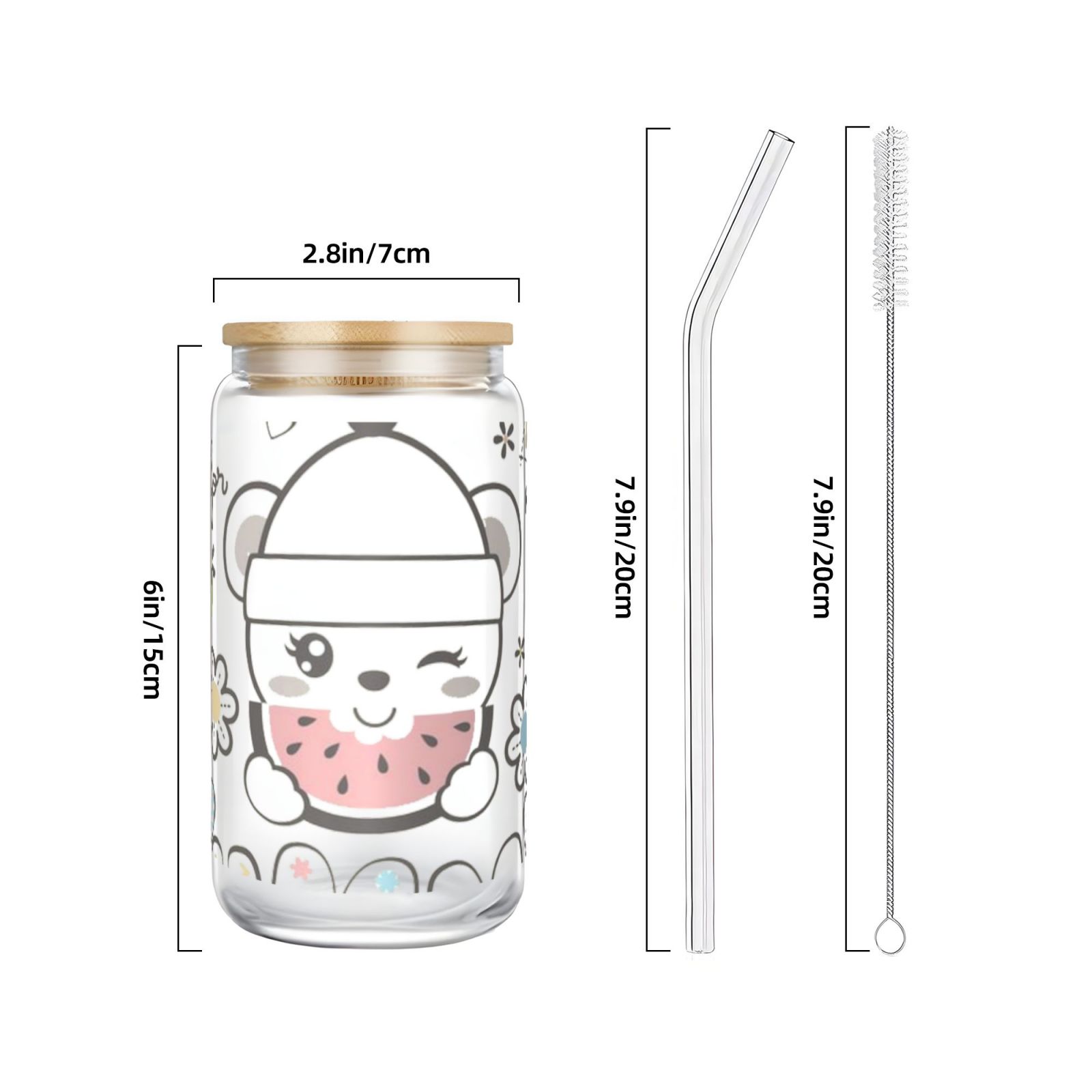 16OZ bamboo lid straw glass