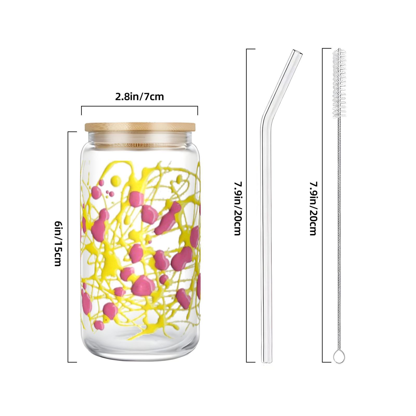 16OZ bamboo lid straw glass