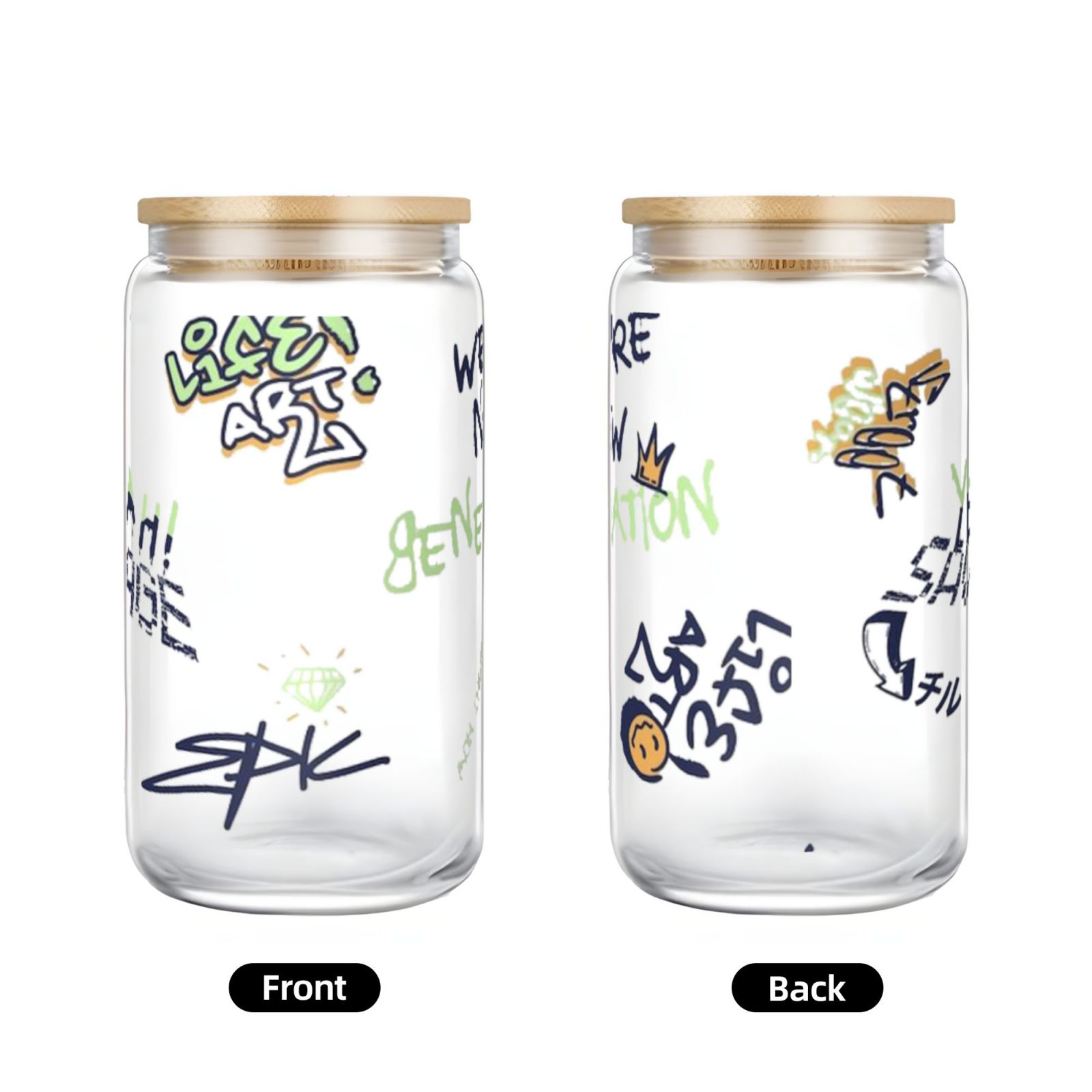 16OZ bamboo lid straw glass