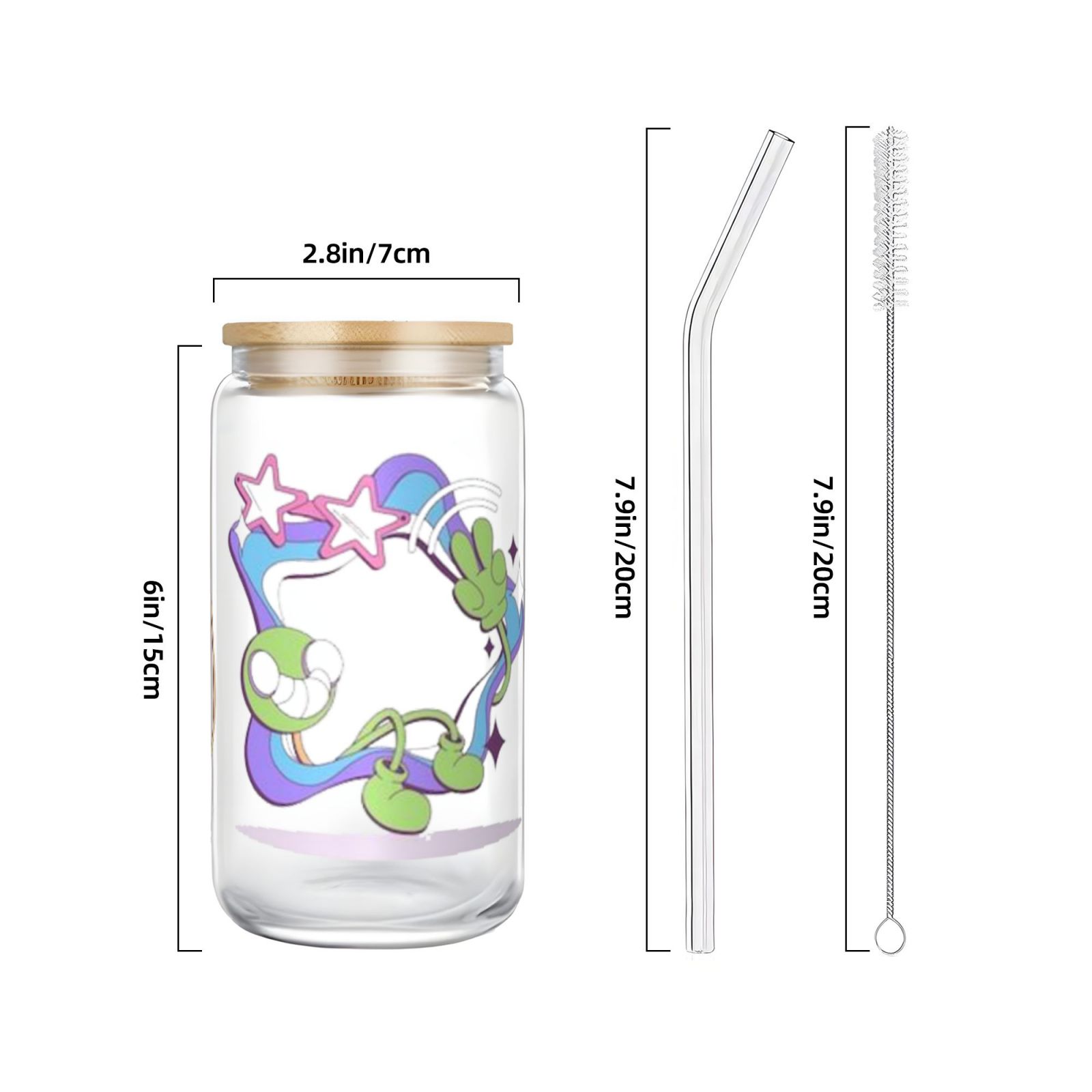 16OZ bamboo lid straw glass