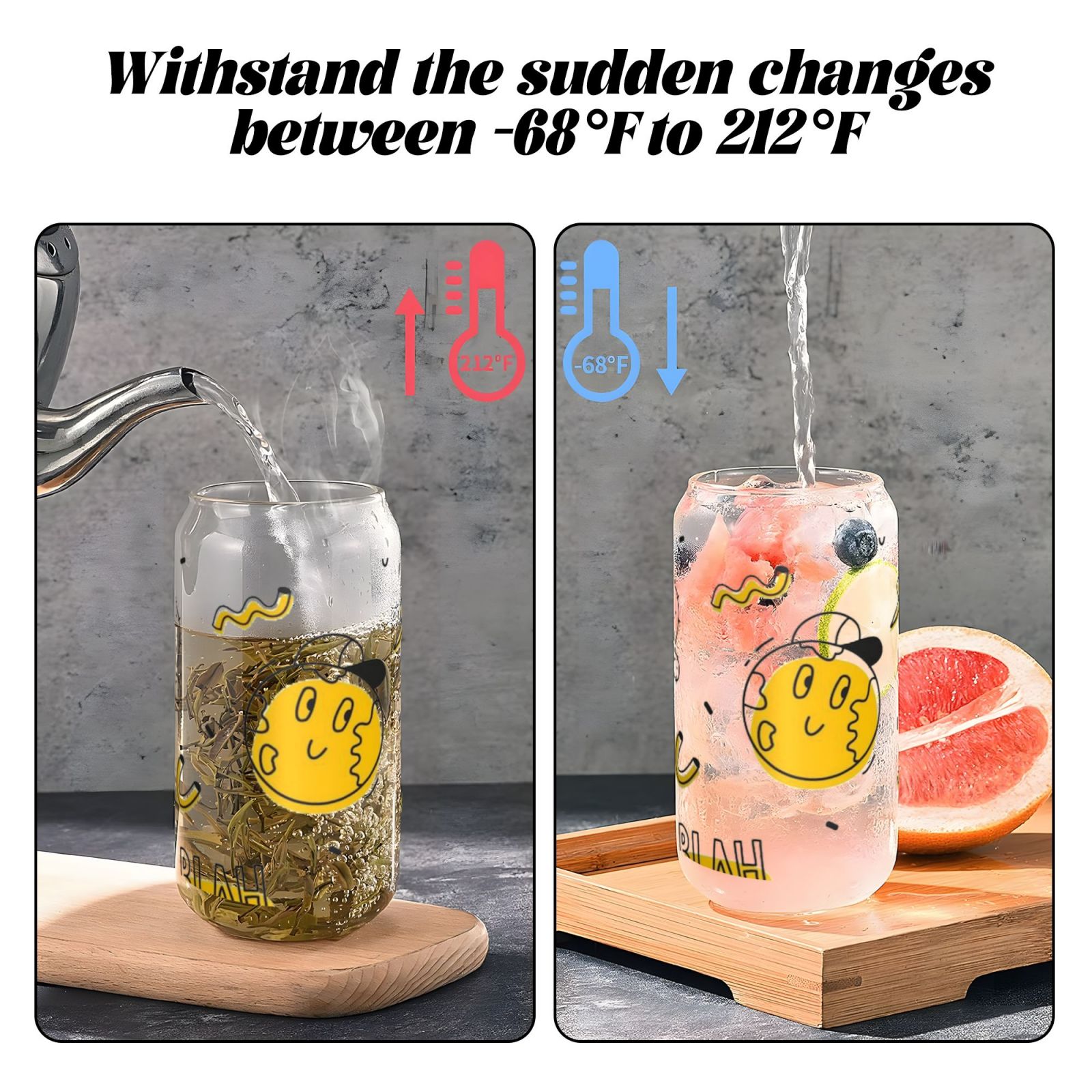 16OZ bamboo lid straw glass