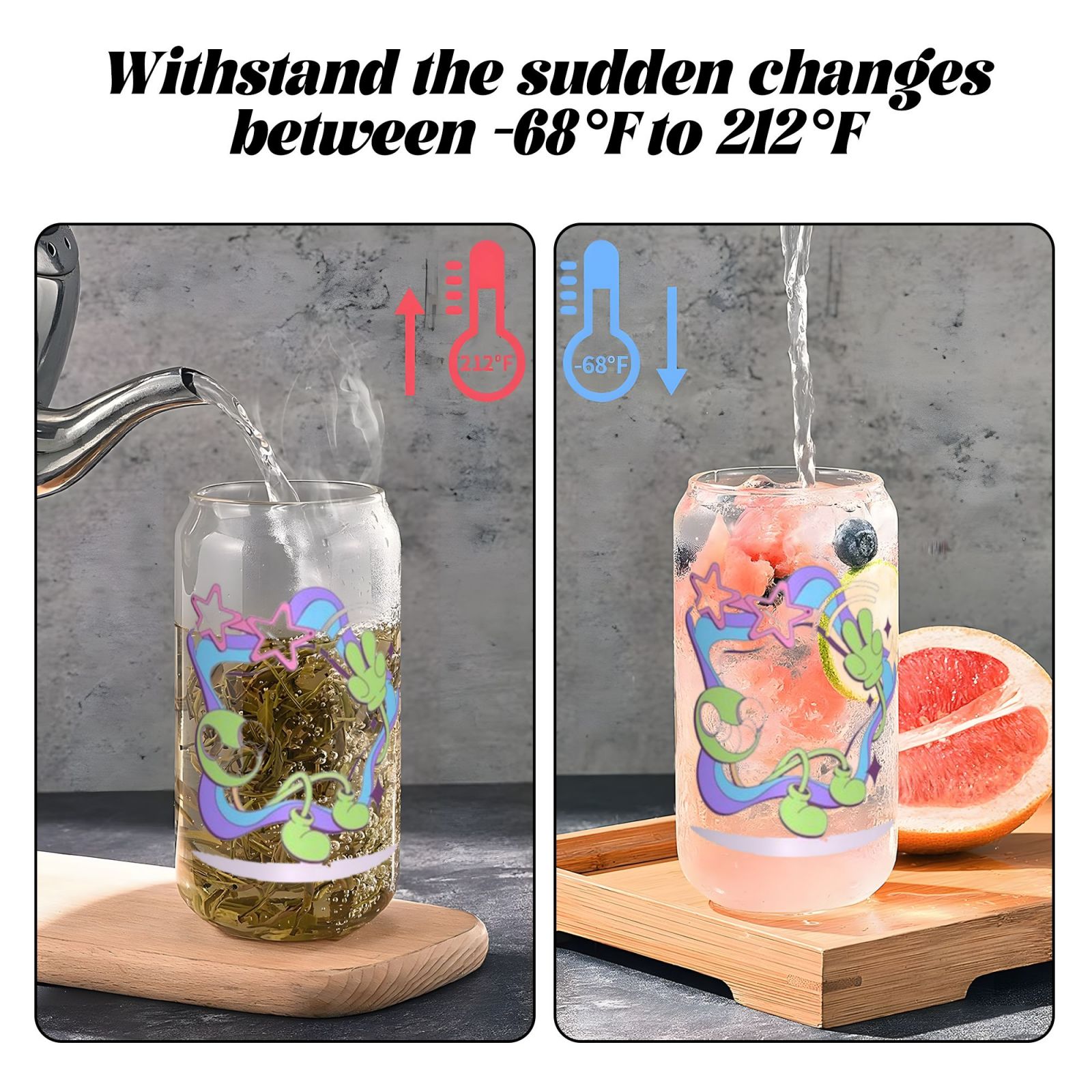 16OZ bamboo lid straw glass