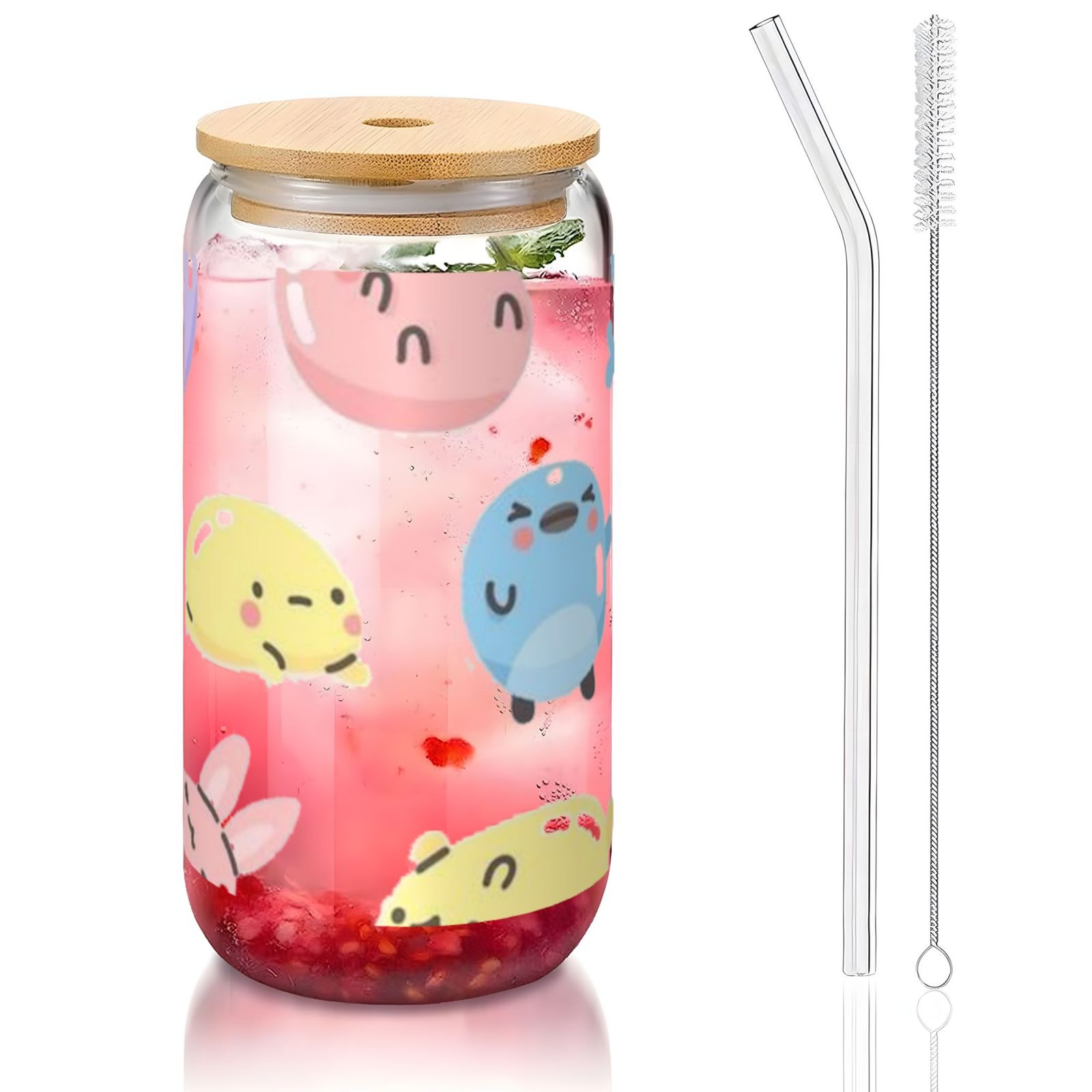 16OZ bamboo lid straw glass
