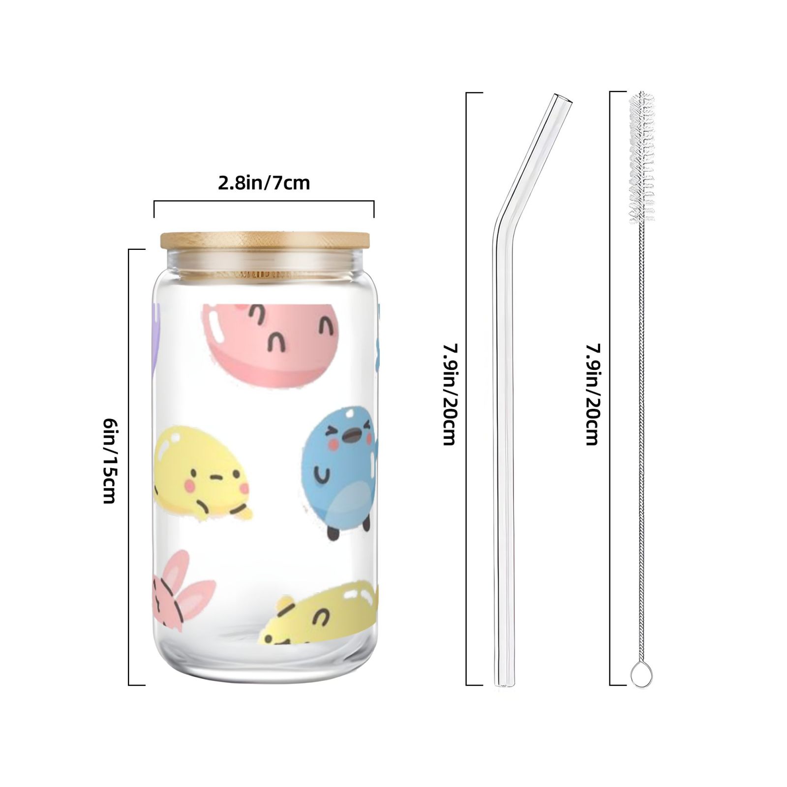 16OZ bamboo lid straw glass