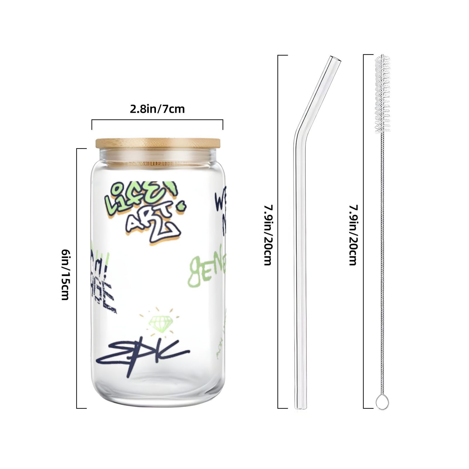 16OZ bamboo lid straw glass