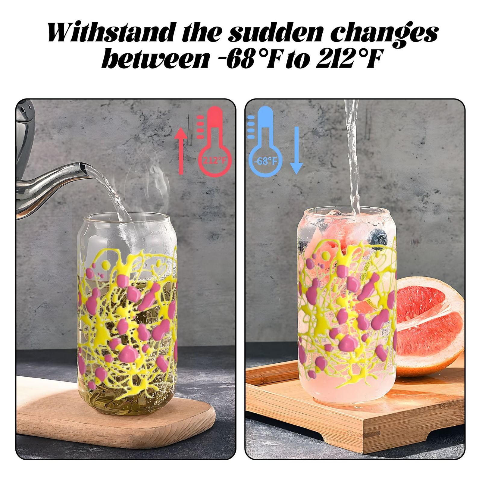 16OZ bamboo lid straw glass