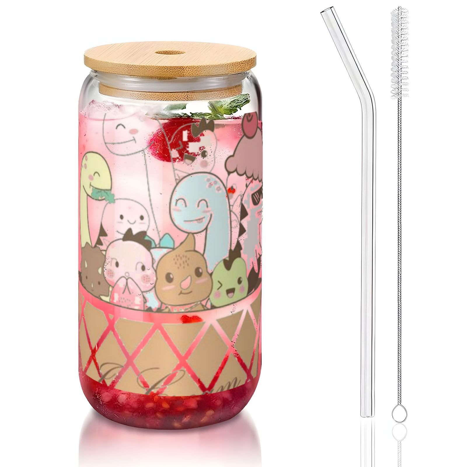16OZ bamboo lid straw glass
