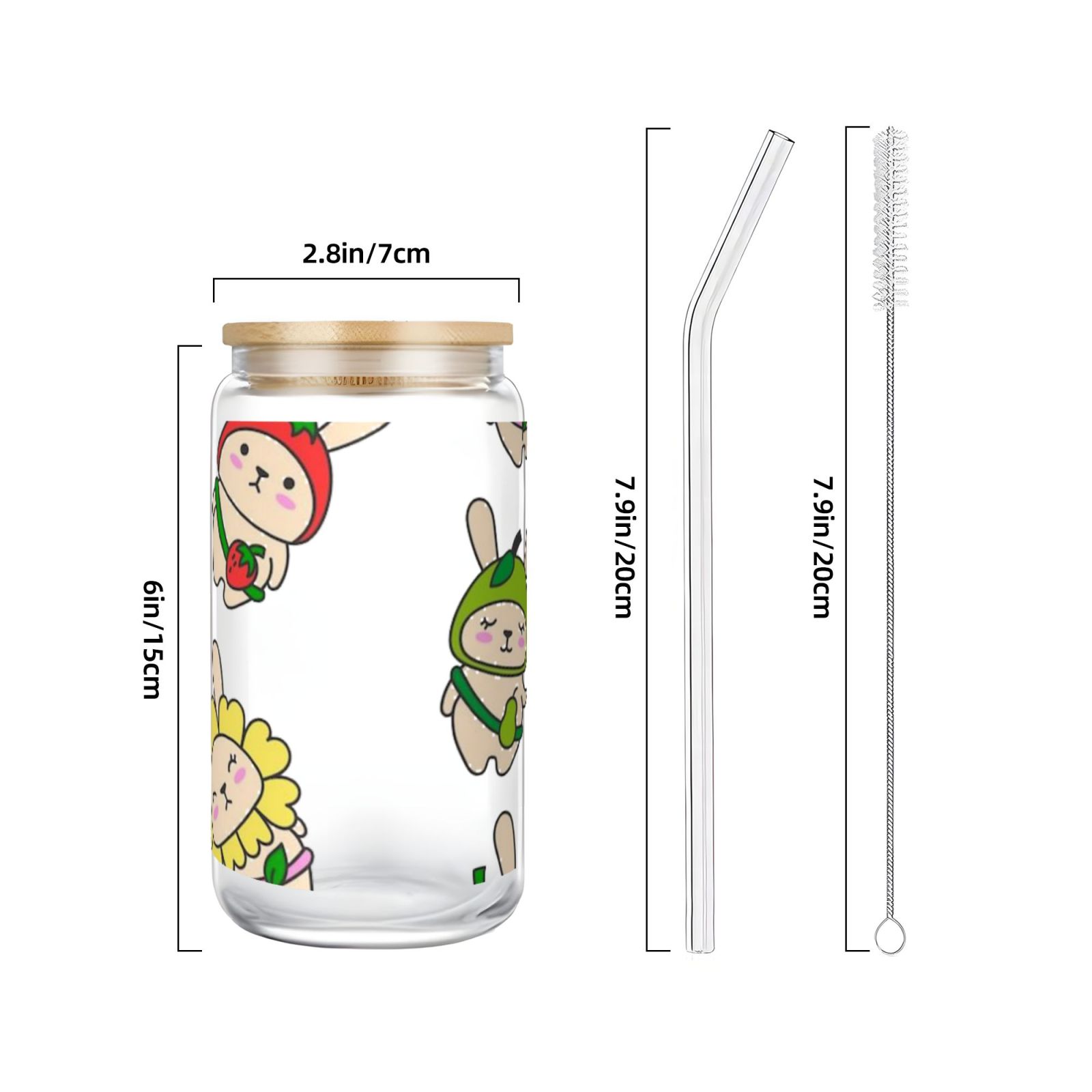 16OZ bamboo lid straw glass