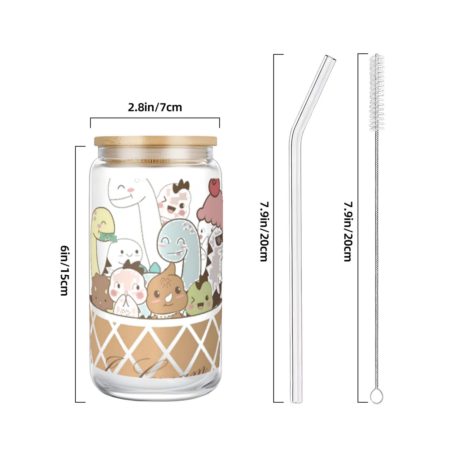 16OZ bamboo lid straw glass