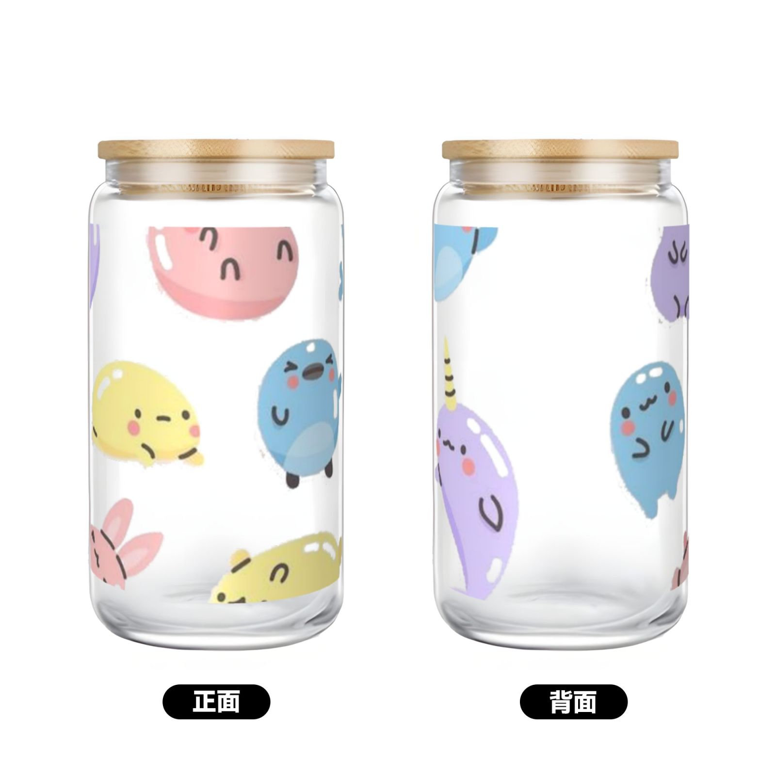 16OZ bamboo lid straw glass