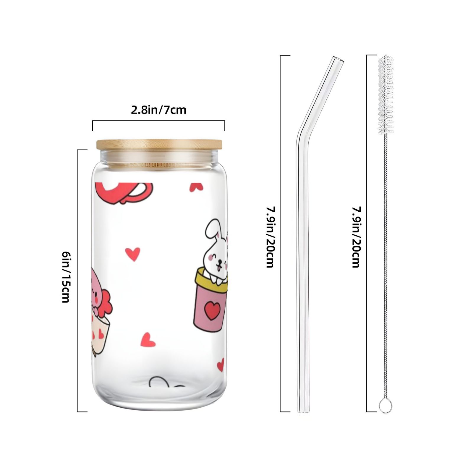16OZ bamboo lid straw glass