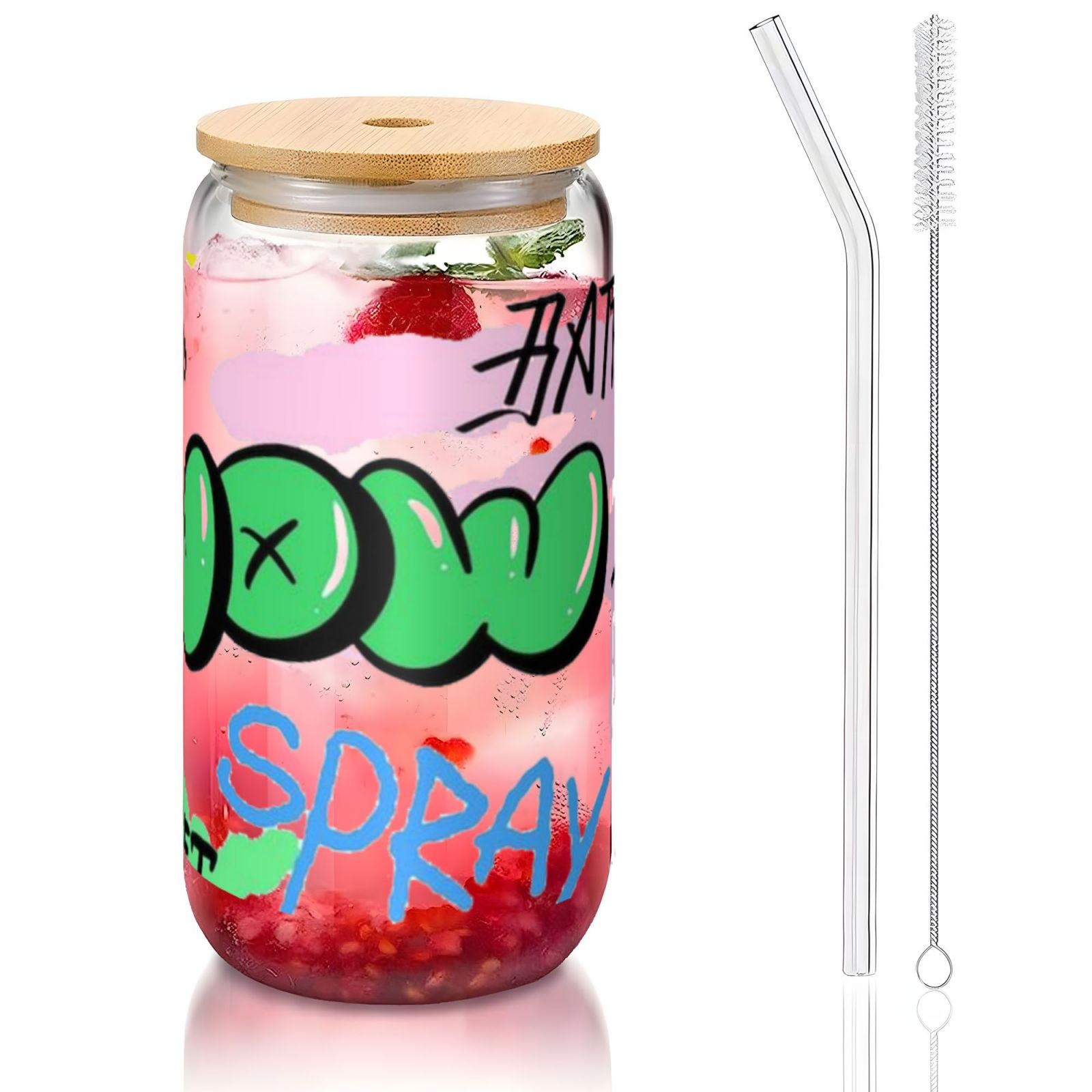 16OZ bamboo lid straw glass