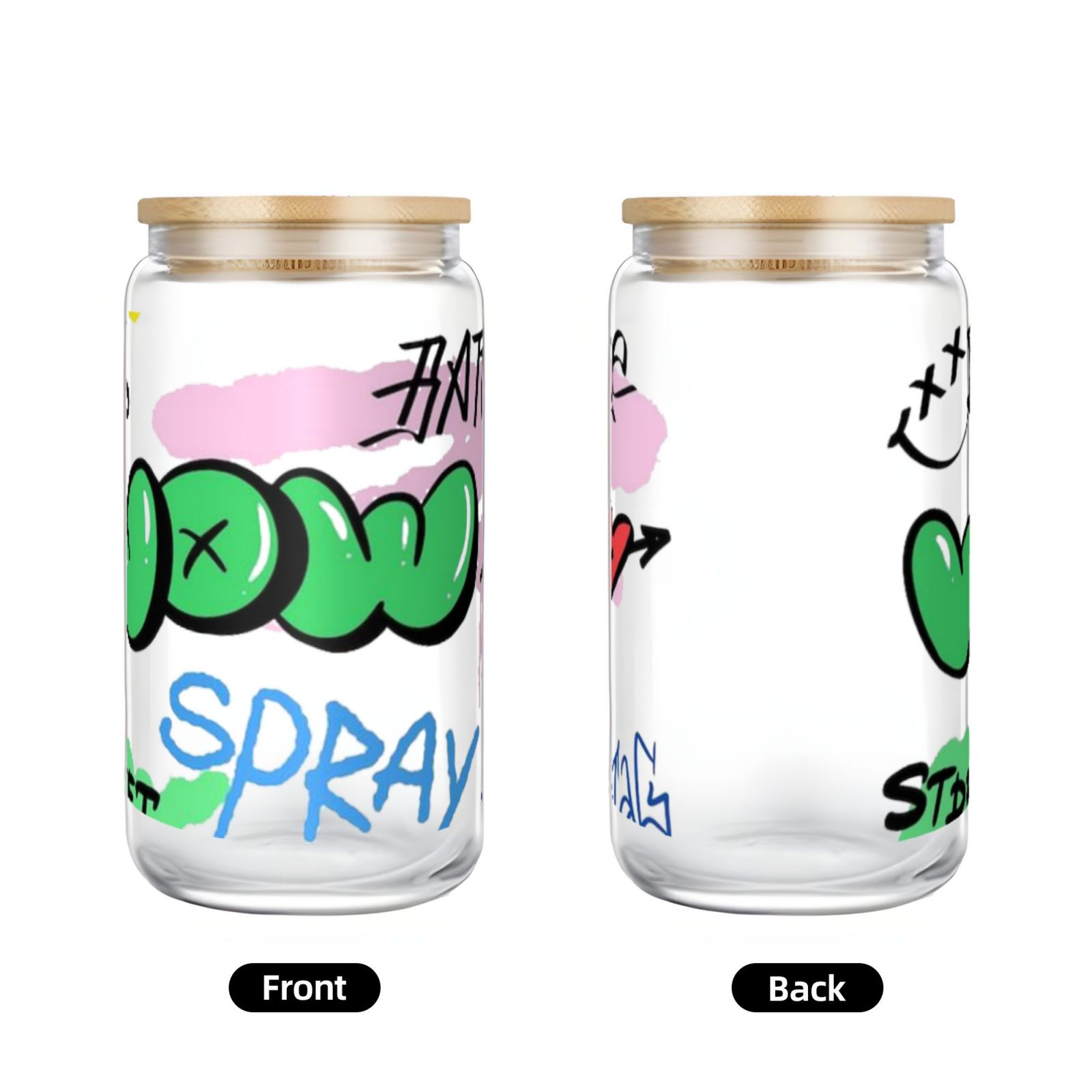 16OZ bamboo lid straw glass