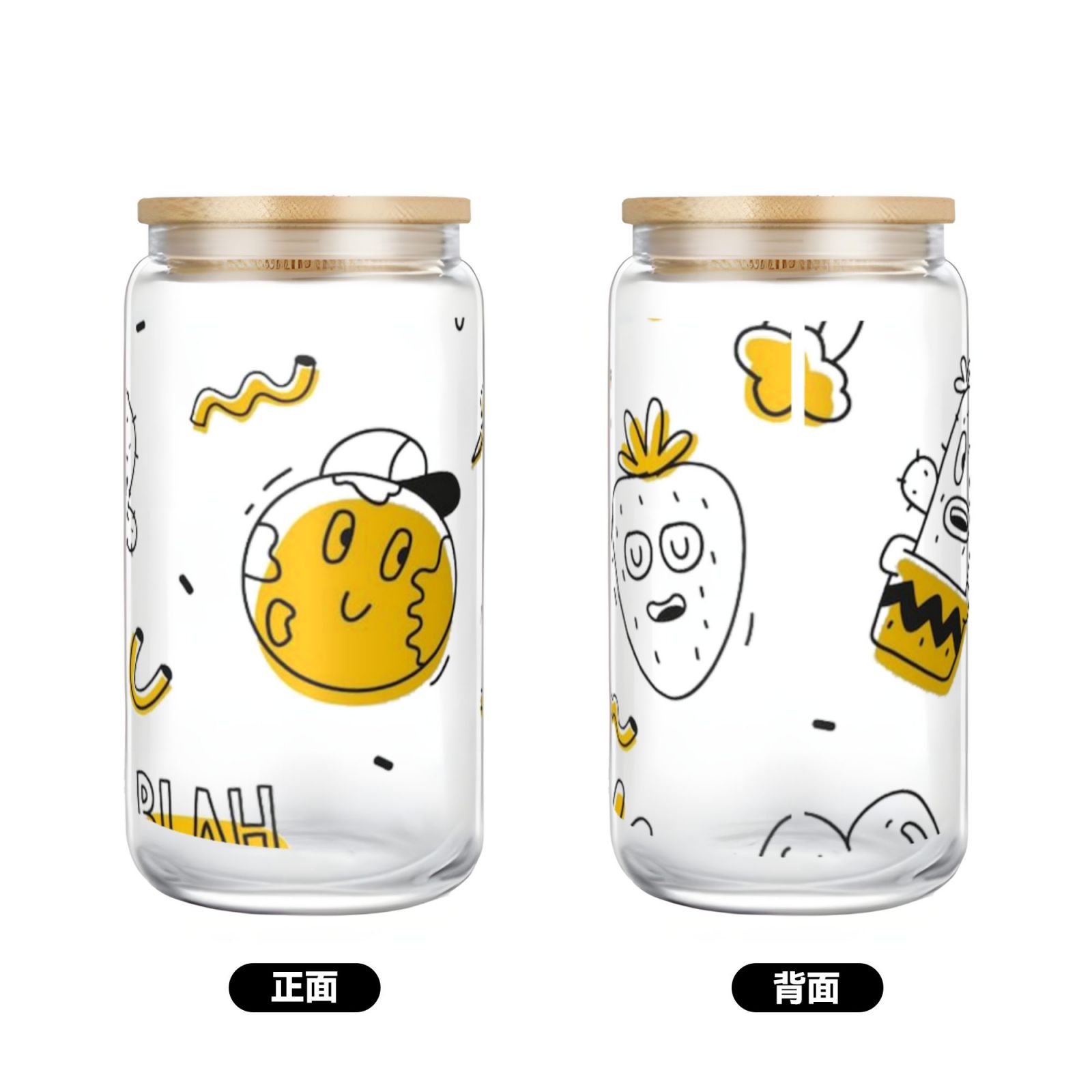 16OZ bamboo lid straw glass