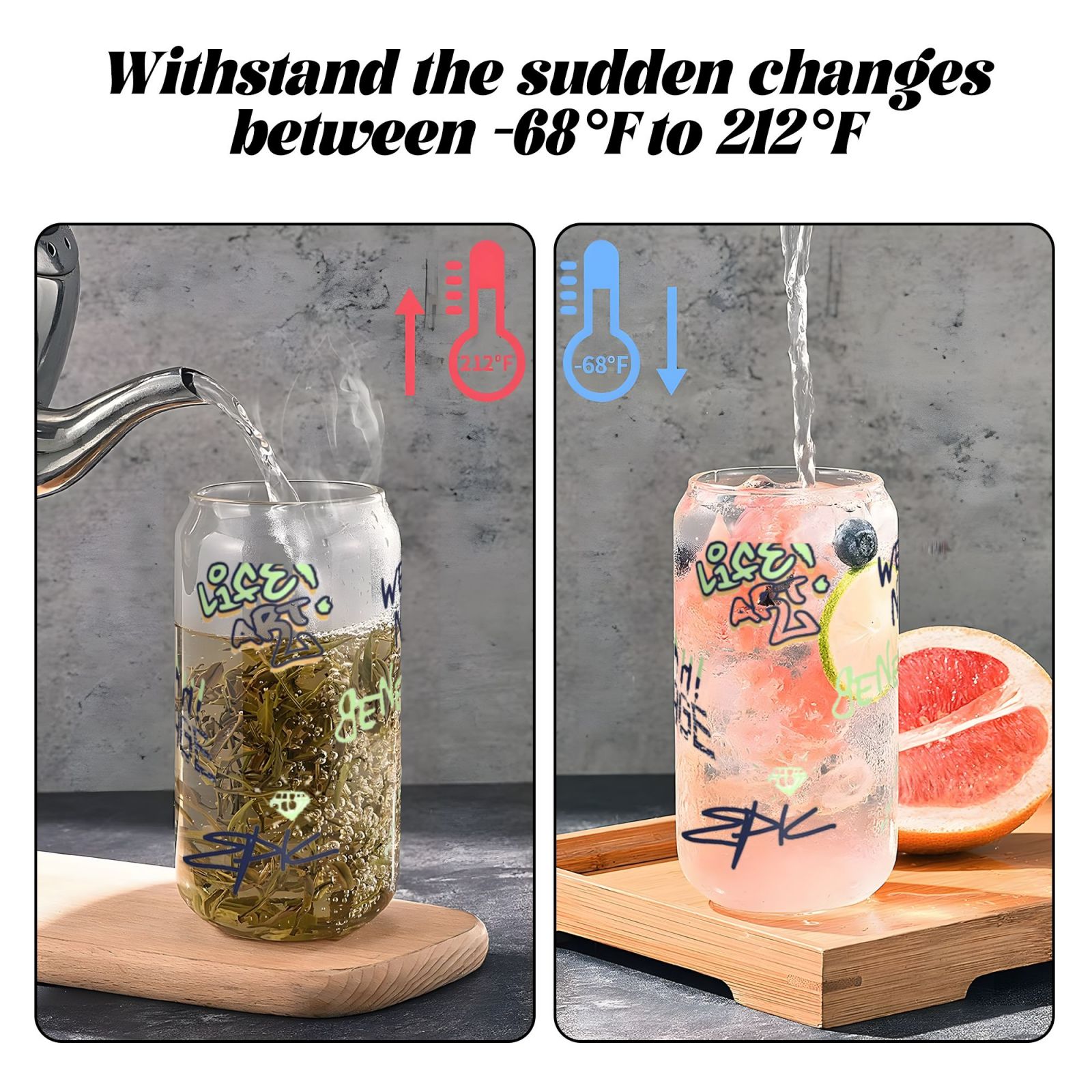 16OZ bamboo lid straw glass