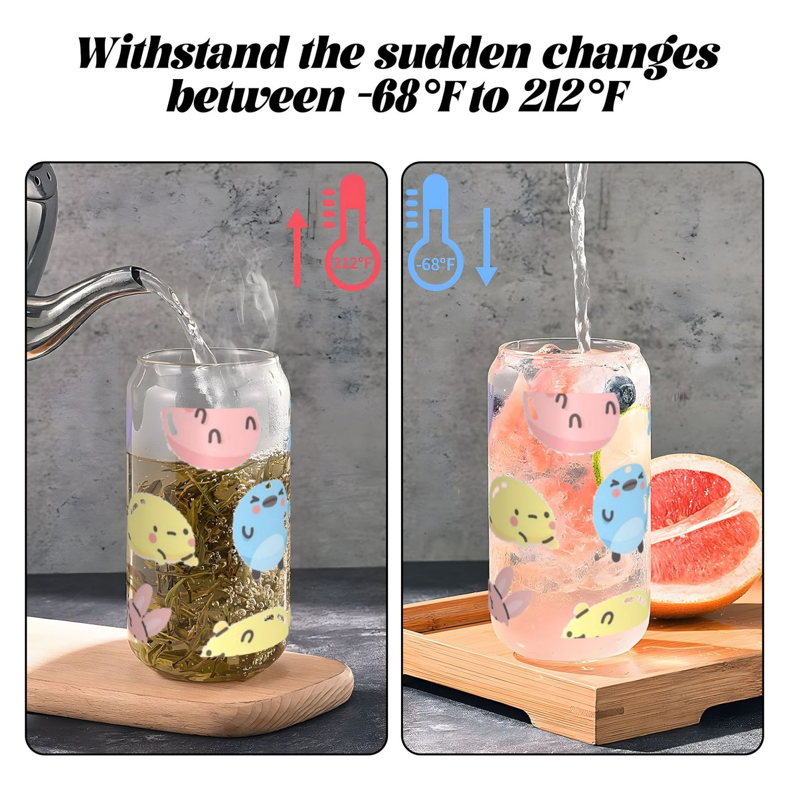 16OZ bamboo lid straw glass