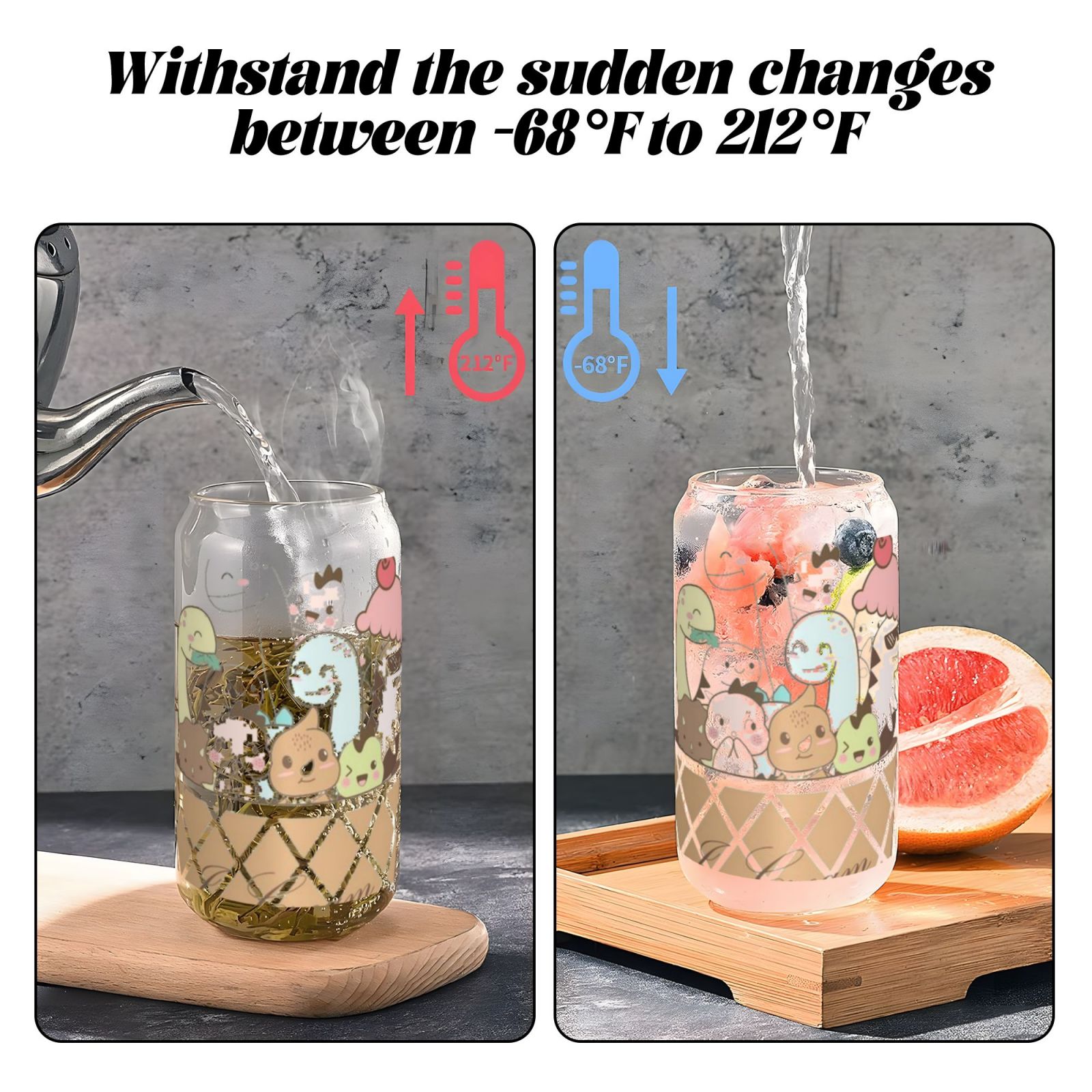 16OZ bamboo lid straw glass