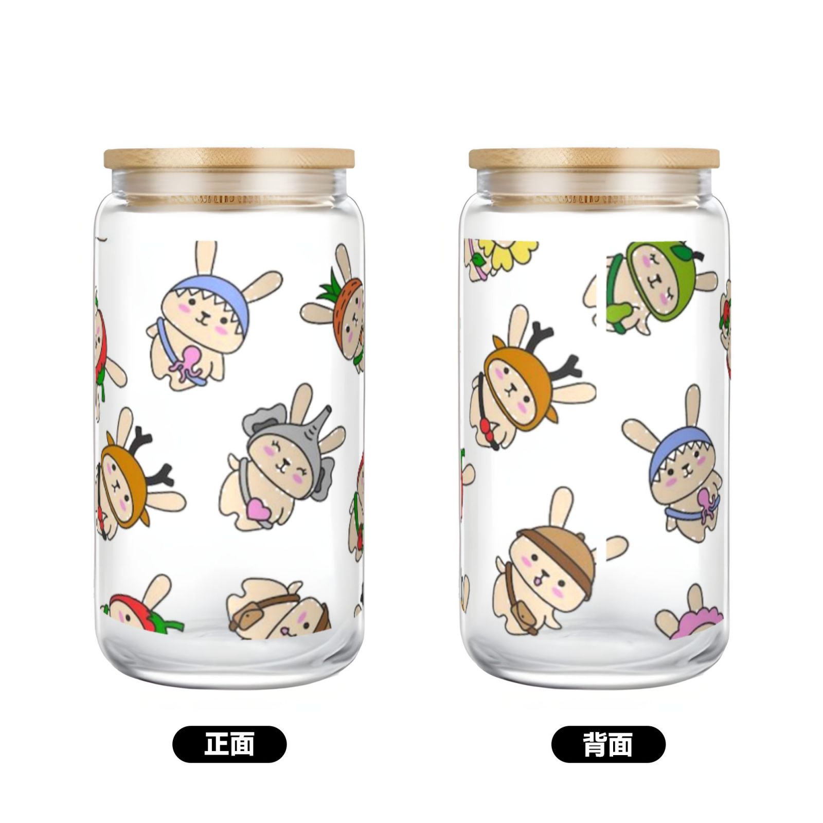 16OZ bamboo lid straw glass