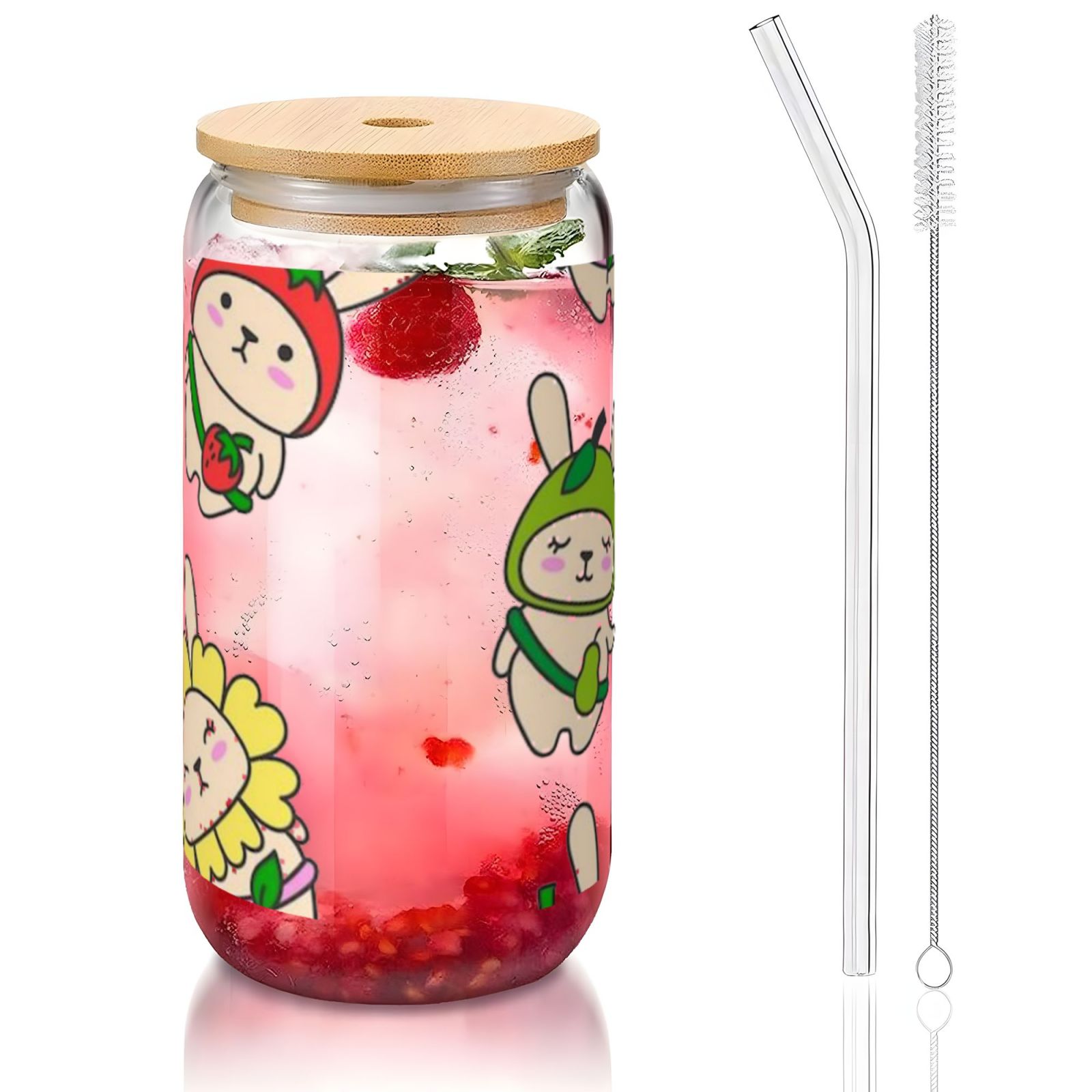 16OZ bamboo lid straw glass