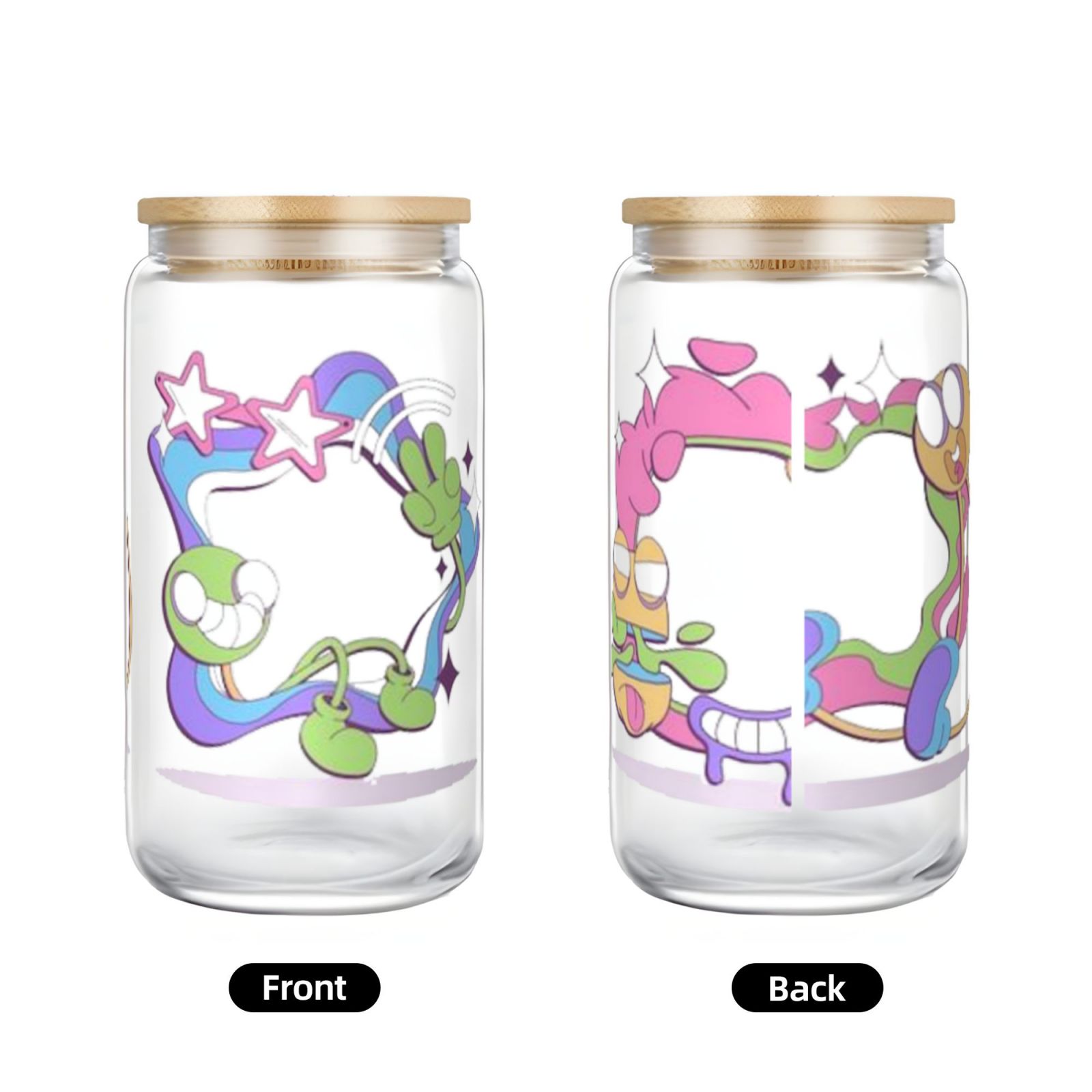 16OZ bamboo lid straw glass