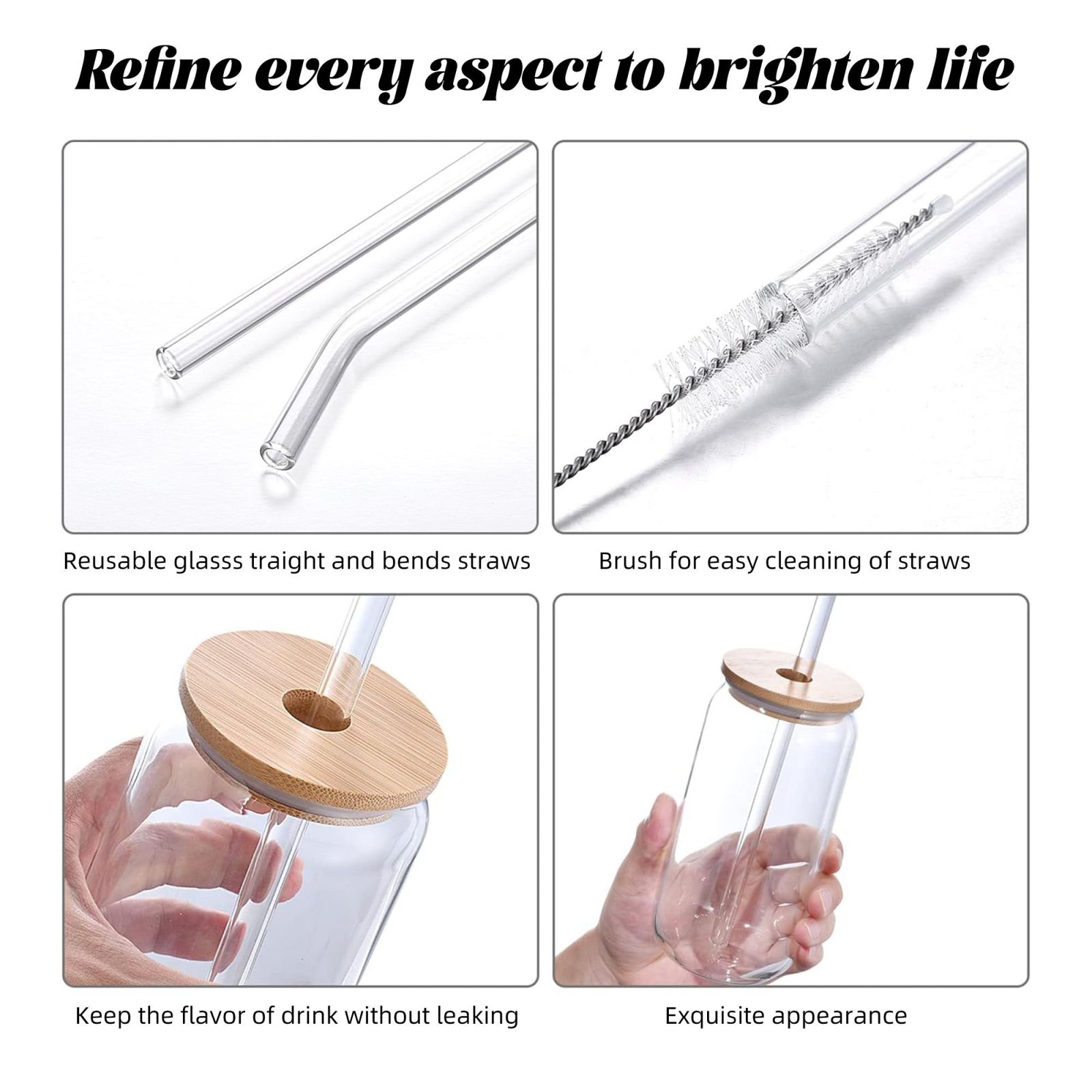 16OZ bamboo lid straw glass