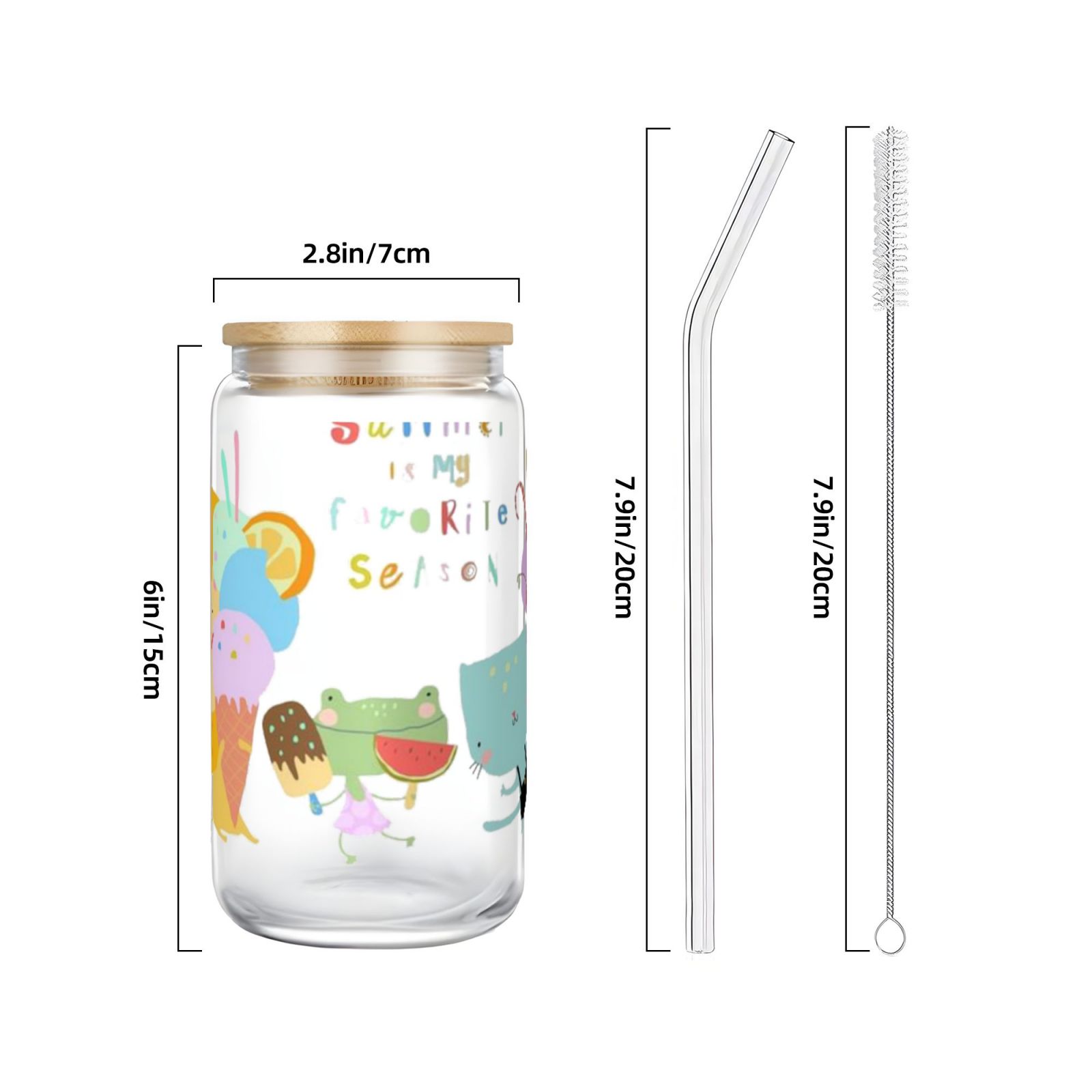 16OZ bamboo lid straw glass