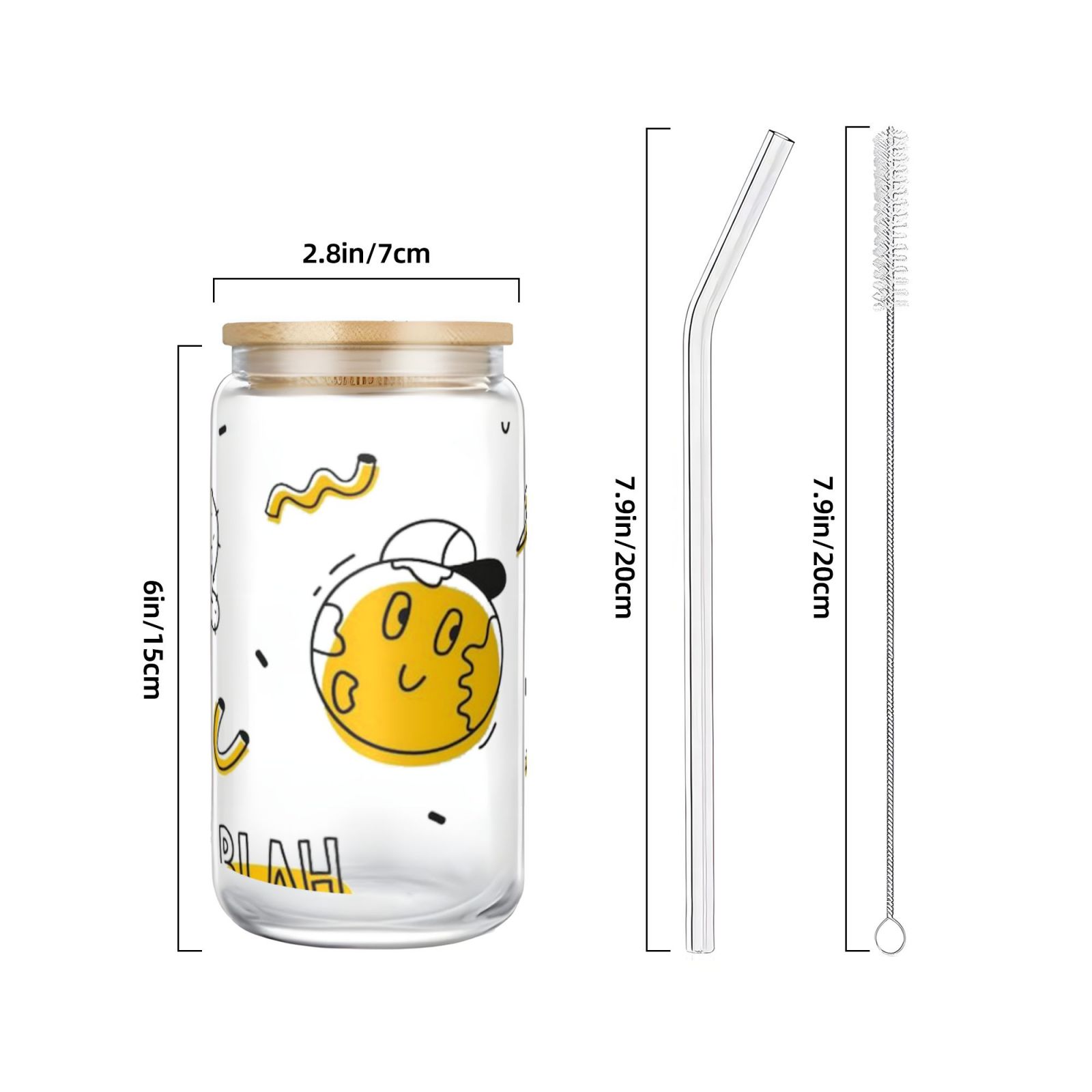 16OZ bamboo lid straw glass