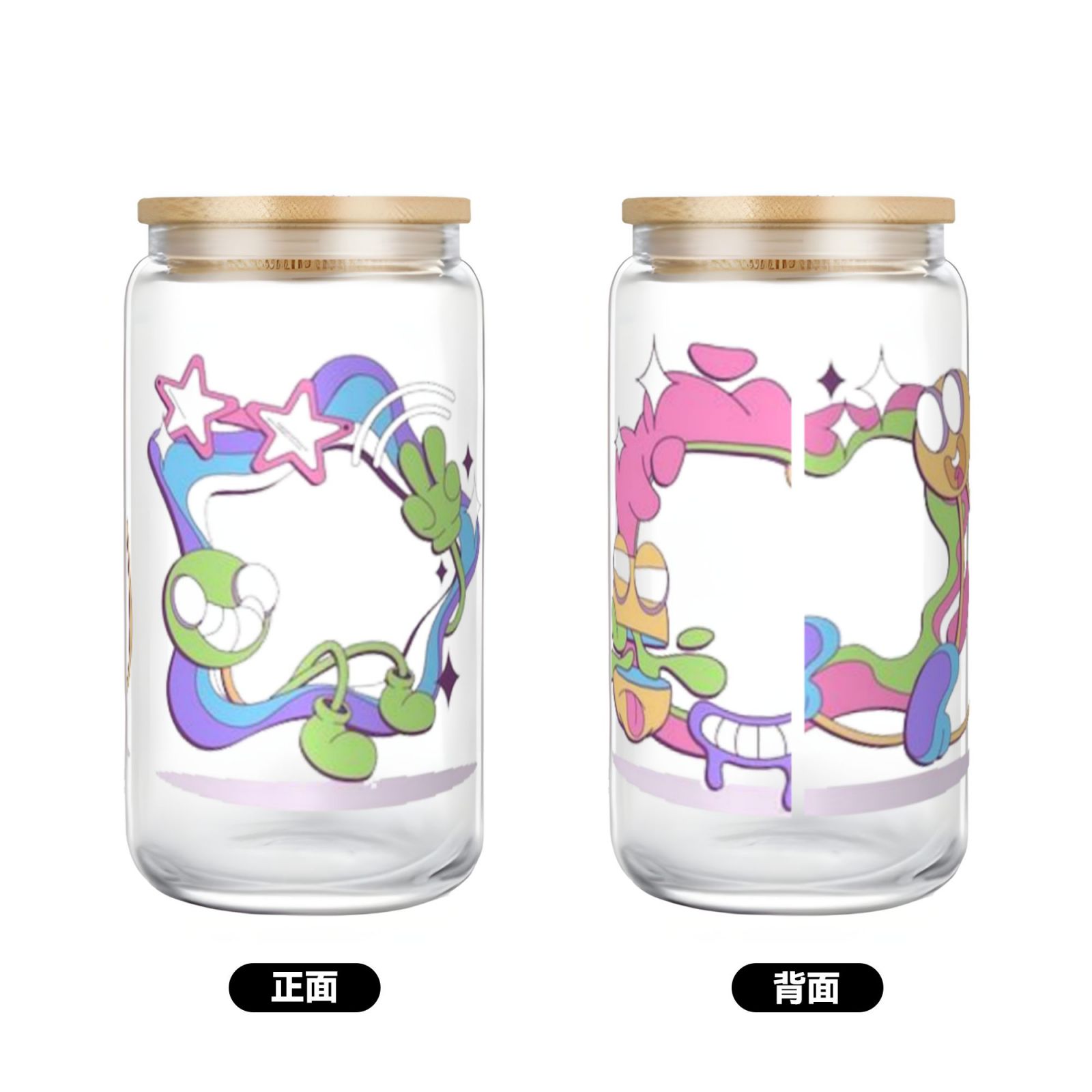 16OZ bamboo lid straw glass