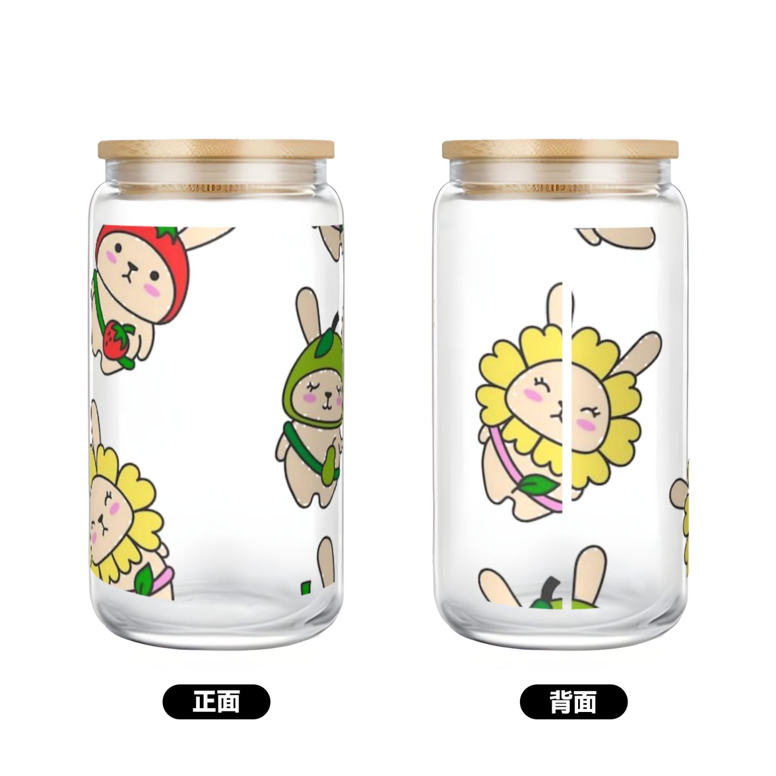 16OZ bamboo lid straw glass
