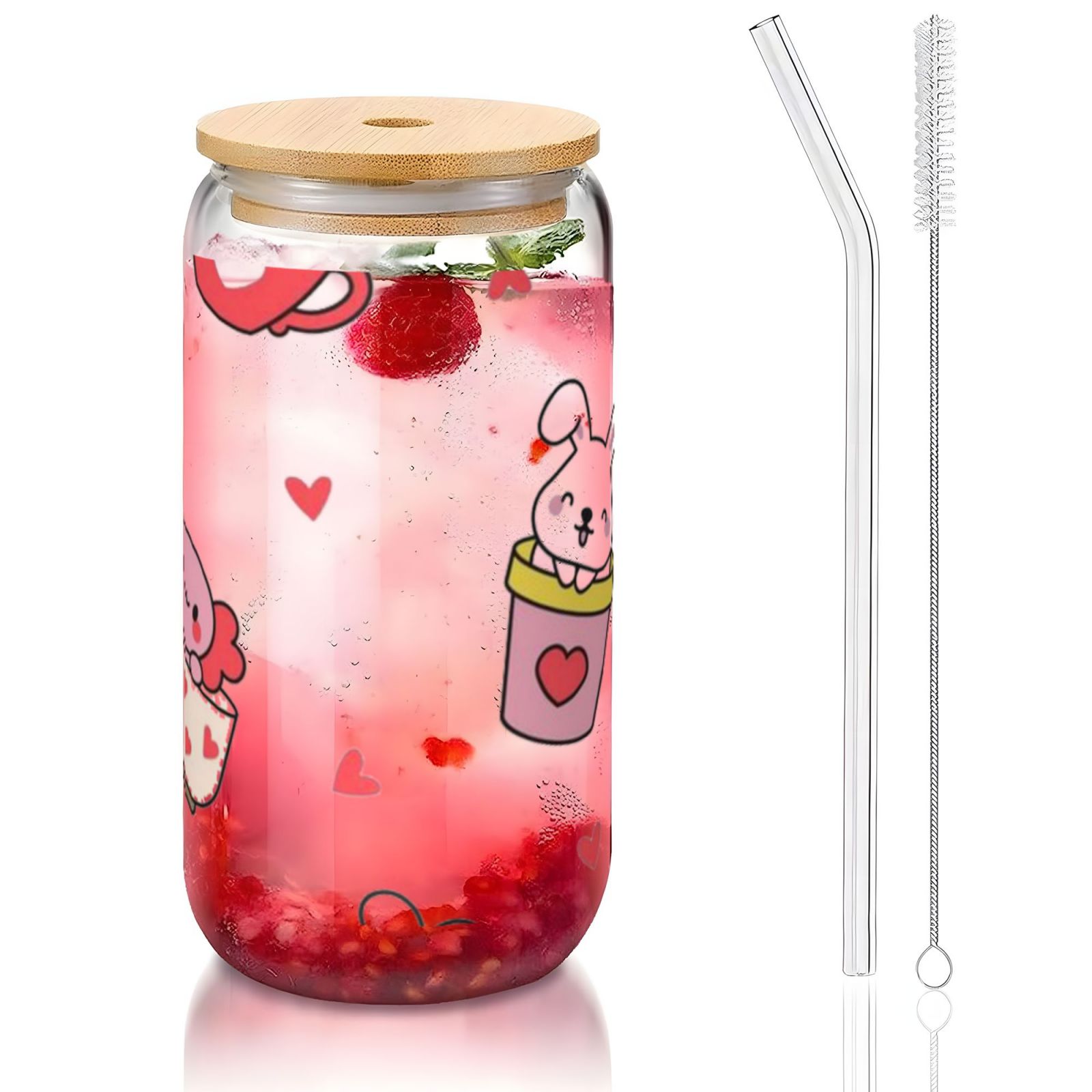 16OZ bamboo lid straw glass