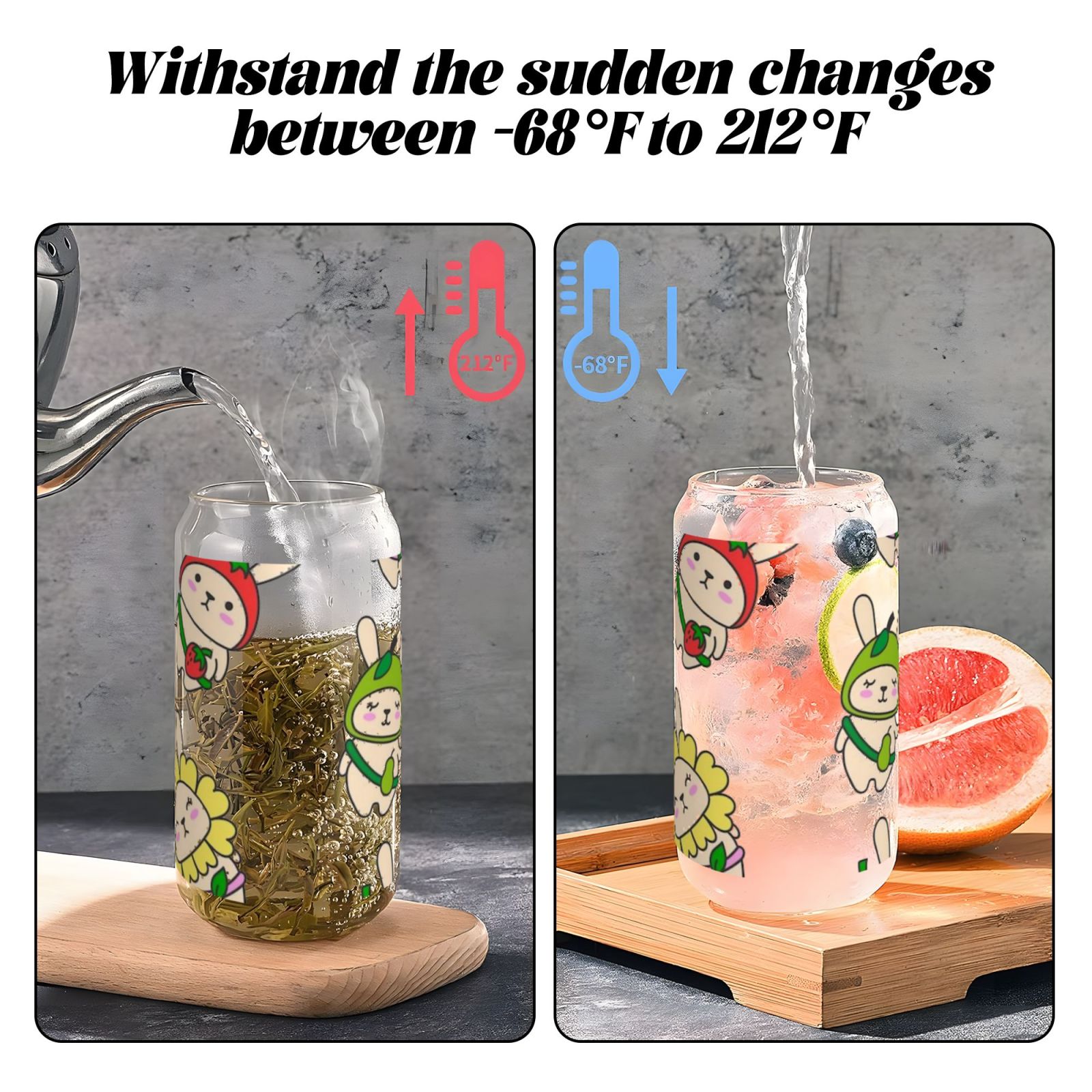16OZ bamboo lid straw glass