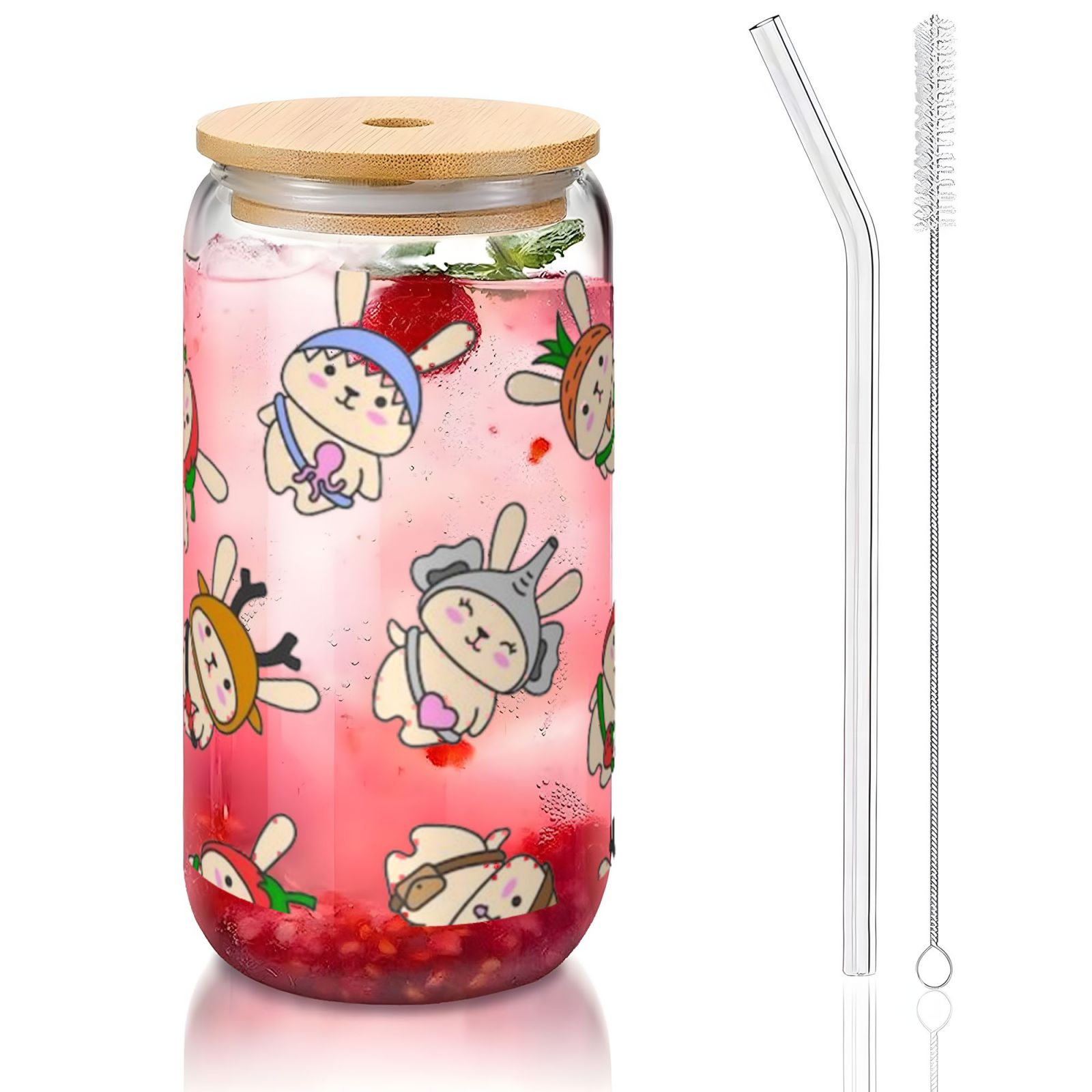 16OZ bamboo lid straw glass