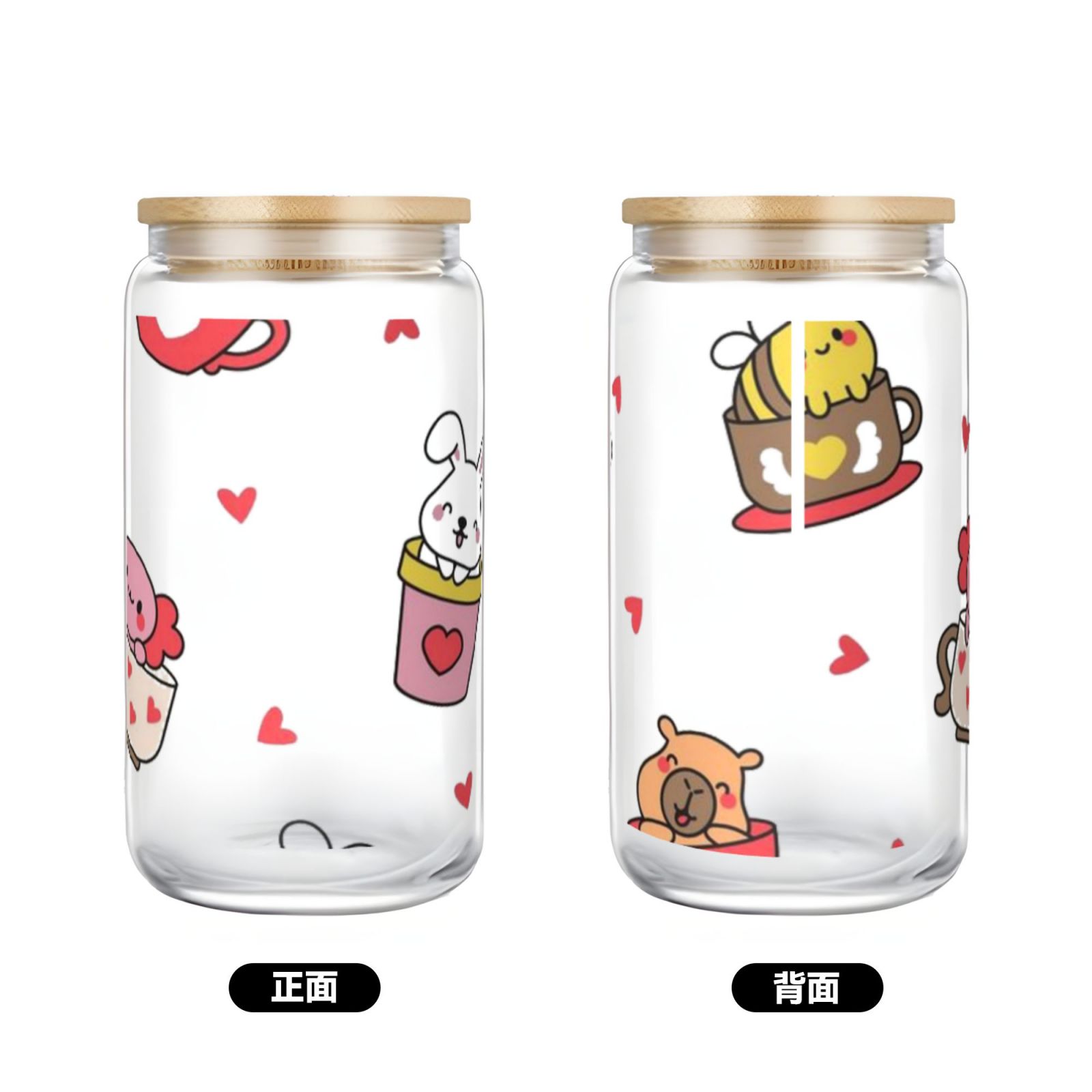 16OZ bamboo lid straw glass