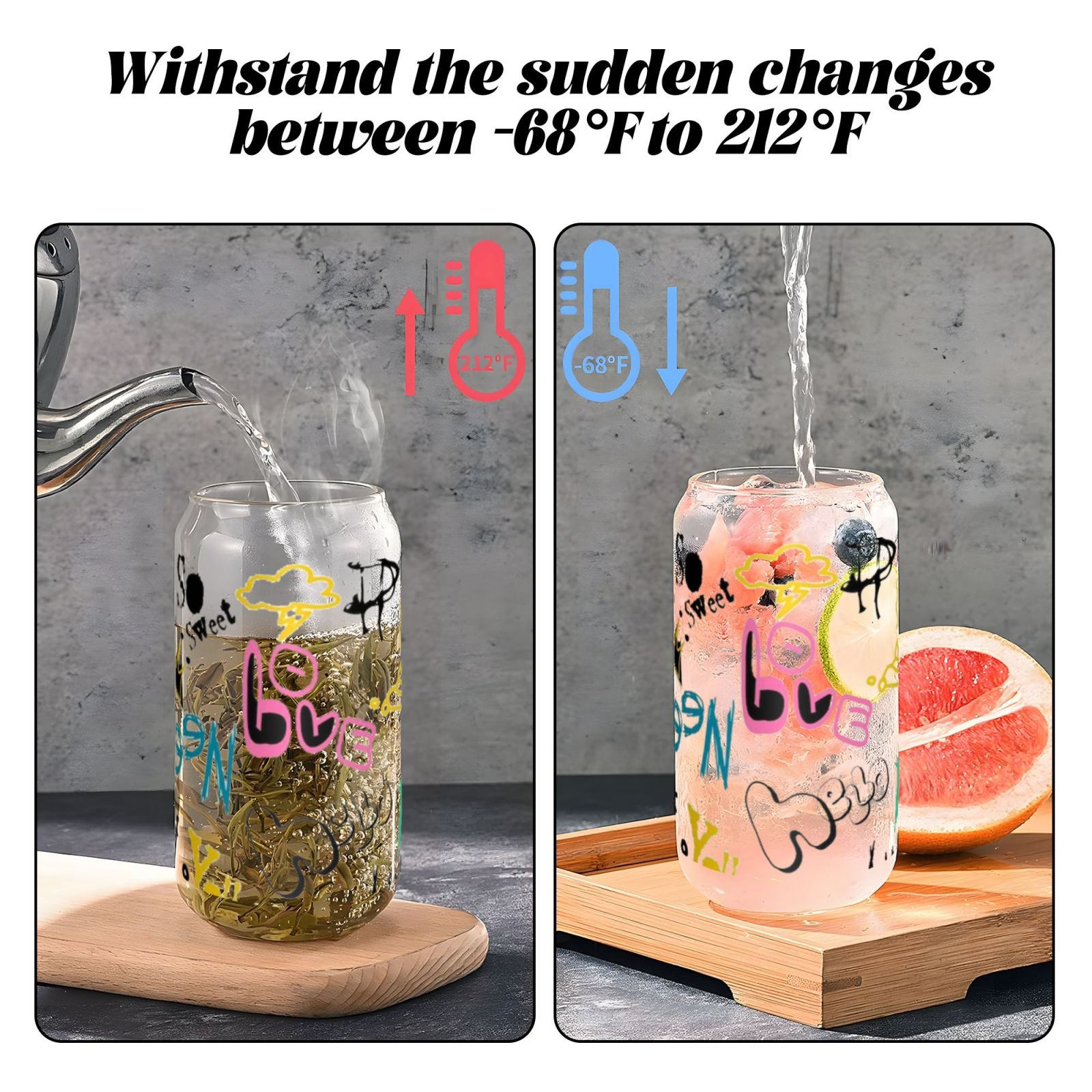 16OZ bamboo lid straw glass