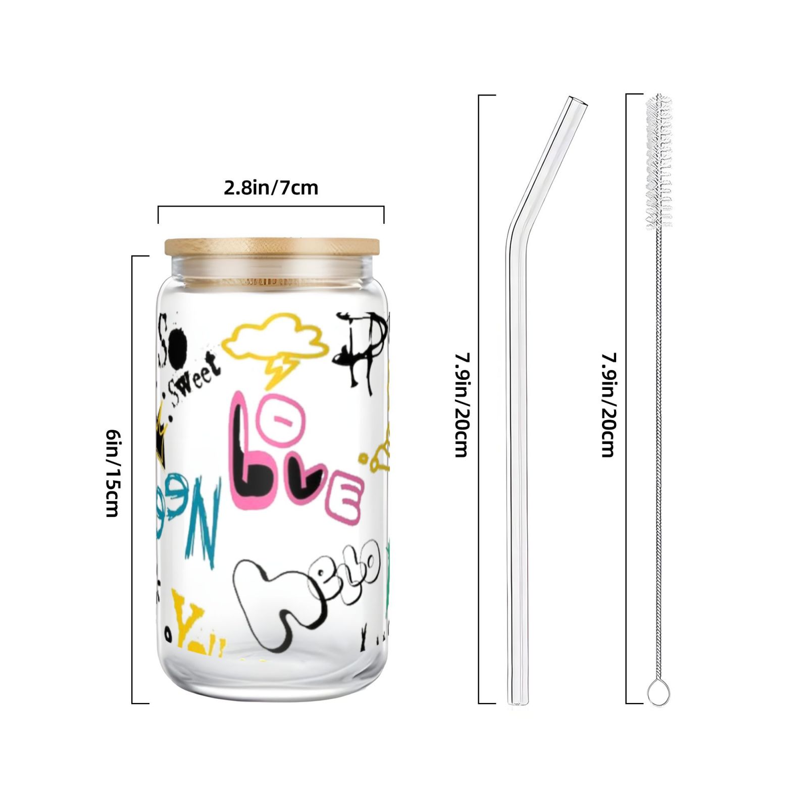 16OZ bamboo lid straw glass